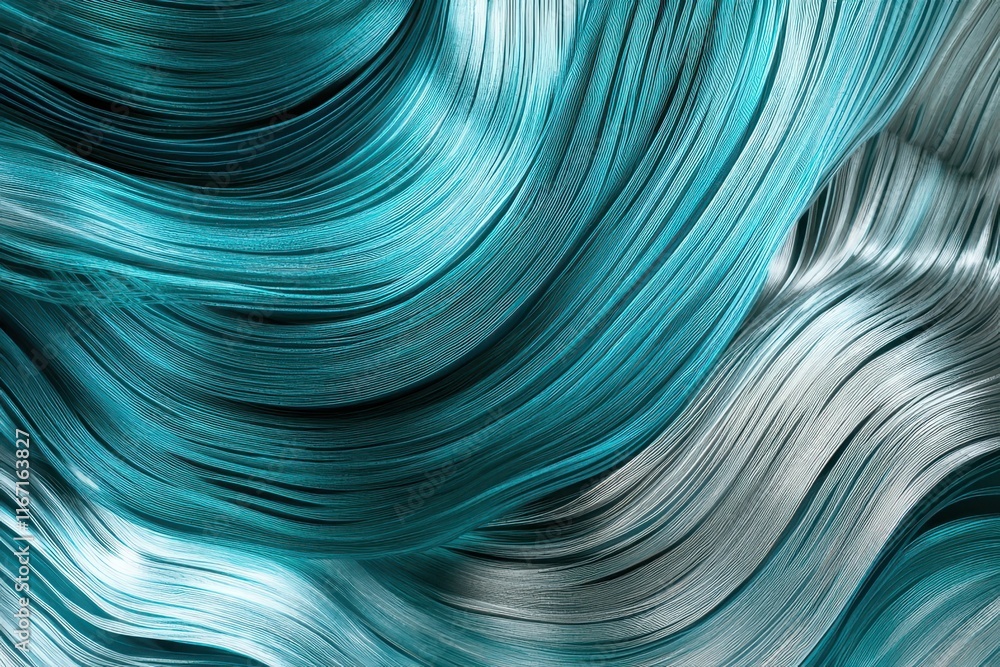 Poster vibrant turquoise and silver waves create a stunning abstract pattern with depth and texture in a dy