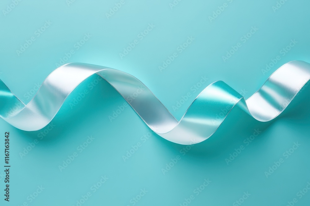 Poster curved translucent ribbon on a teal background highlighting elegance and simplicity. generative ai