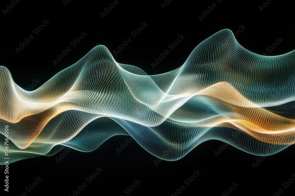 Poster abstract wave patterns in vibrant colors flowing over a dark background. generative ai