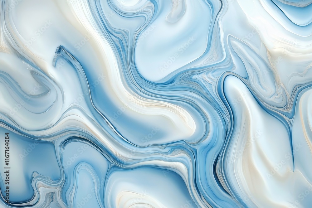 Poster swirling patterns of light blue and white create a marbled effect in abstract design suitable for ar