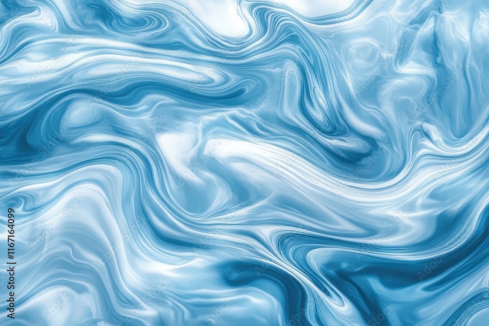 Poster swirling blue patterns create a calming abstract design in shades of turquoise and white for peacefu