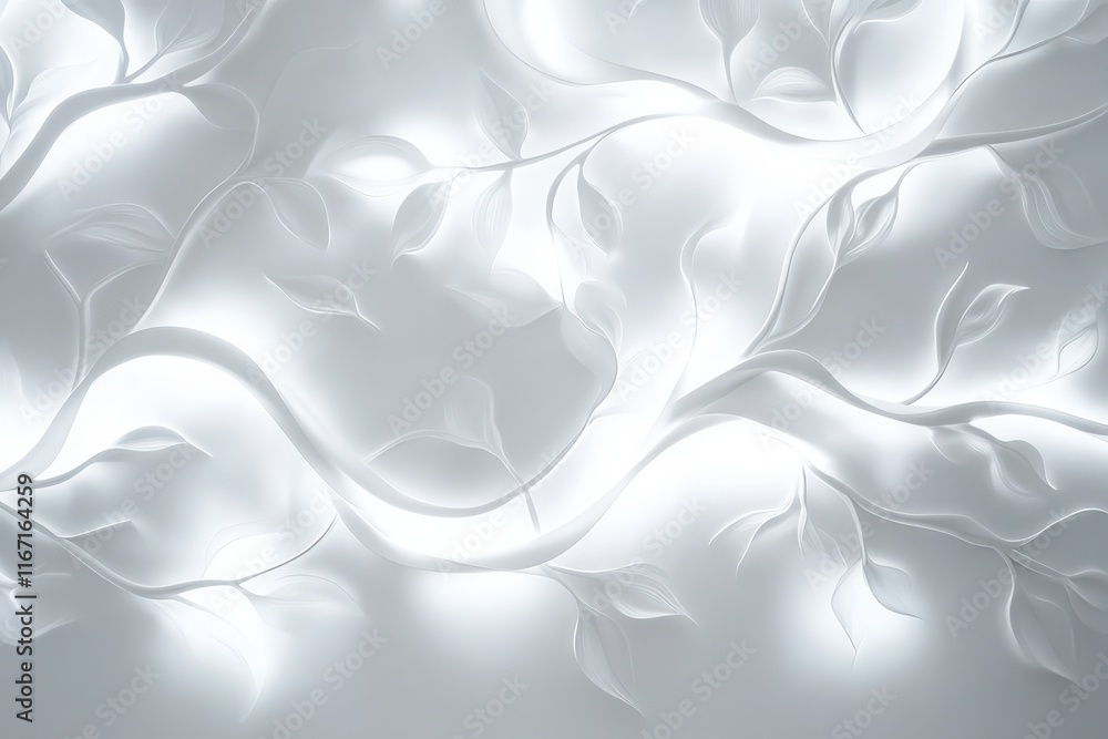 Poster delicate white vine pattern illuminated softly in a modern interior design setting. generative ai