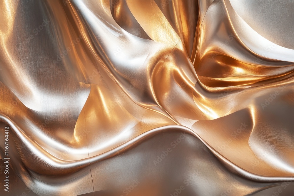 Poster elegant golden and silver fabric drapes creating smooth waves in a soft, luxurious display of textil