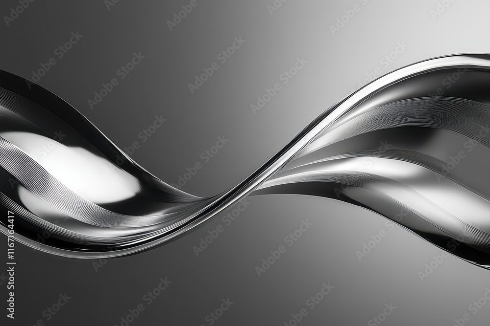 Poster artistic silver wave design showcasing fluid motion and modern abstraction in a minimalistic style. 
