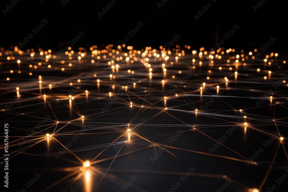 Aufkleber twinkling lights create a mesmerizing network on a dark surface at night. generative ai