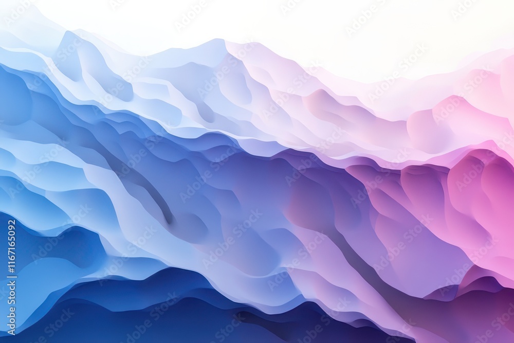 Poster colorful abstract waves in soft gradients of blue and pink create a calming and serene visual experi