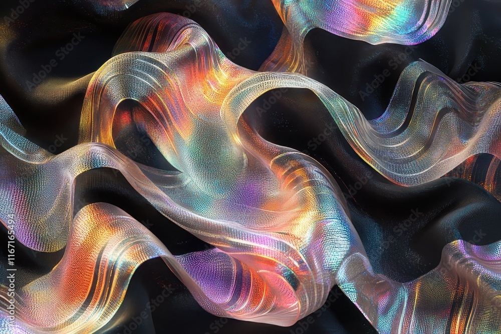 Poster colorful translucent waves flowing softly against a dark background creating a mesmerizing display o
