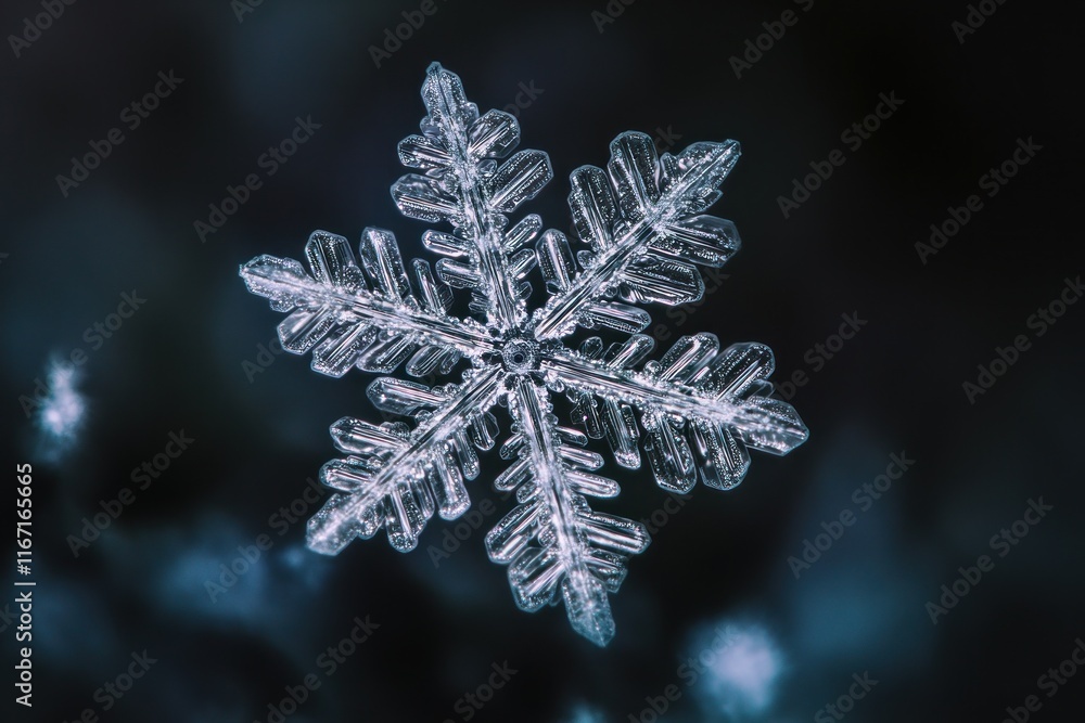 Poster a delicate snowflake illuminated softly reveals its unique and fragile crystalline beauty in a dark 