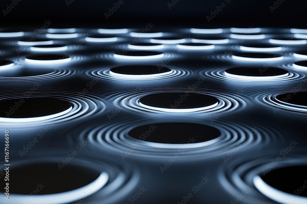 Poster Patterns of light and shadow in a modern design showcasing circular structures on a dark surface. Generative AI