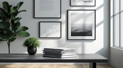 Modern Minimalist Interior Design with Artwork and Green Plant