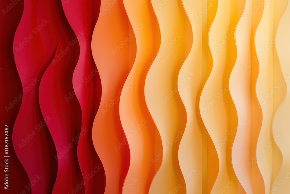 Poster colorful wavy paper art installation displaying warm tones in a modern setting with a creative desig