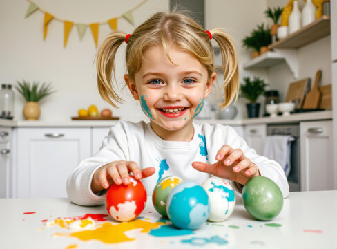 Kinder beim Ostereier bemalen