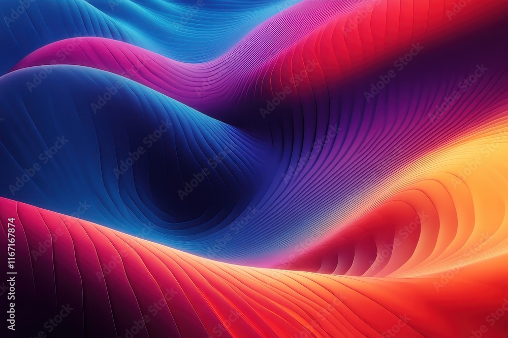Poster colorful abstract waves create a vibrant flow of light and shadow in a mesmerizing digital artwork. 