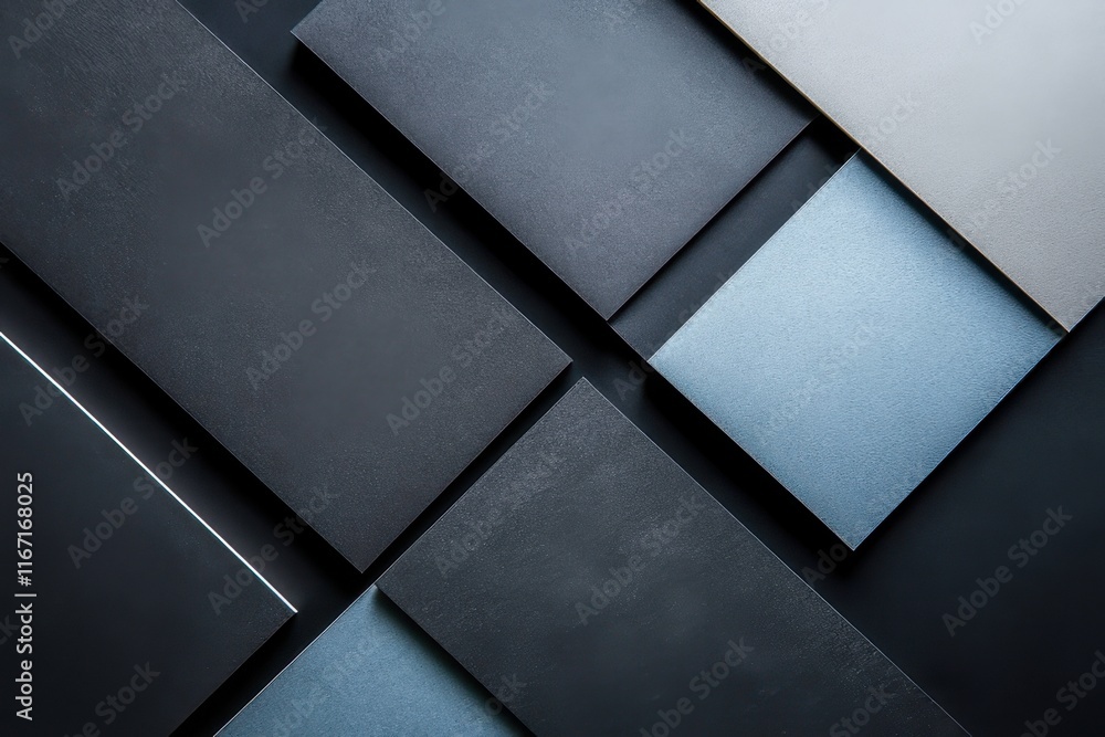 Poster contemporary design elements arranged in an abstract pattern with varying shades and textures. gener