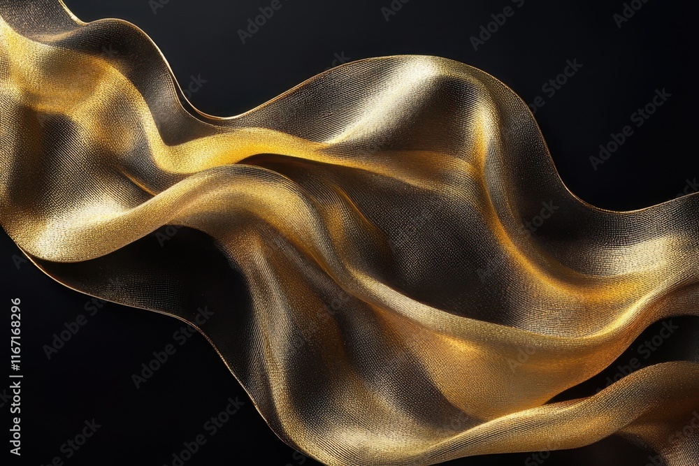 Poster flowing golden fabric creates an elegant texture on a dark background showcasing its smooth and lumi