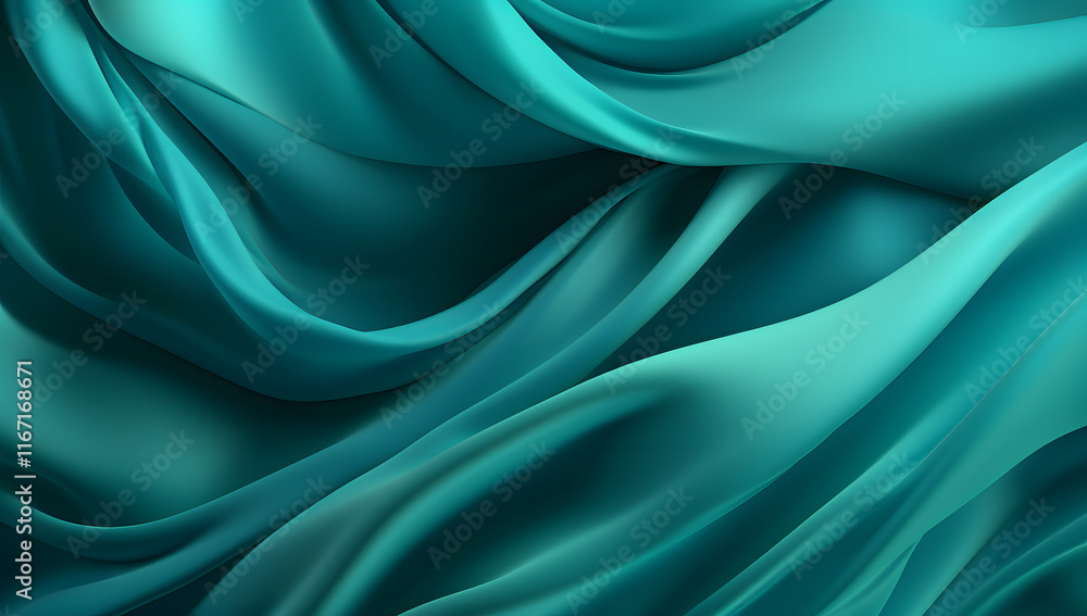 Poster fabric draping in shades of teal with smooth texture and flow