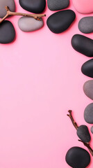 Fototapeta premium Pink Background with Stones and Branches Illustration