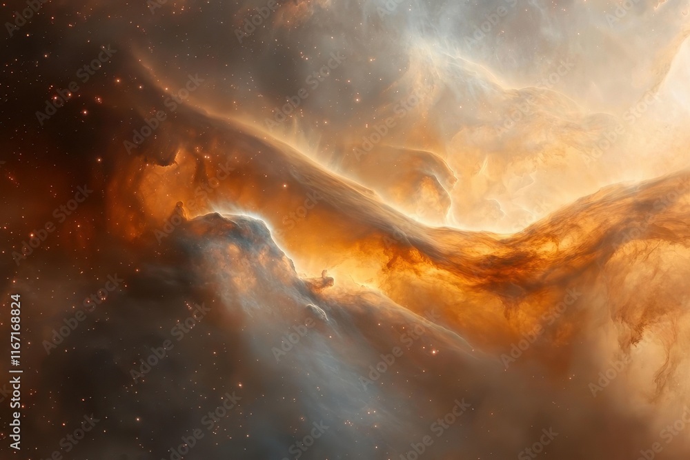 Poster vibrant cosmic clouds and stellar formations in a distant galaxy captured in deep space. generative 