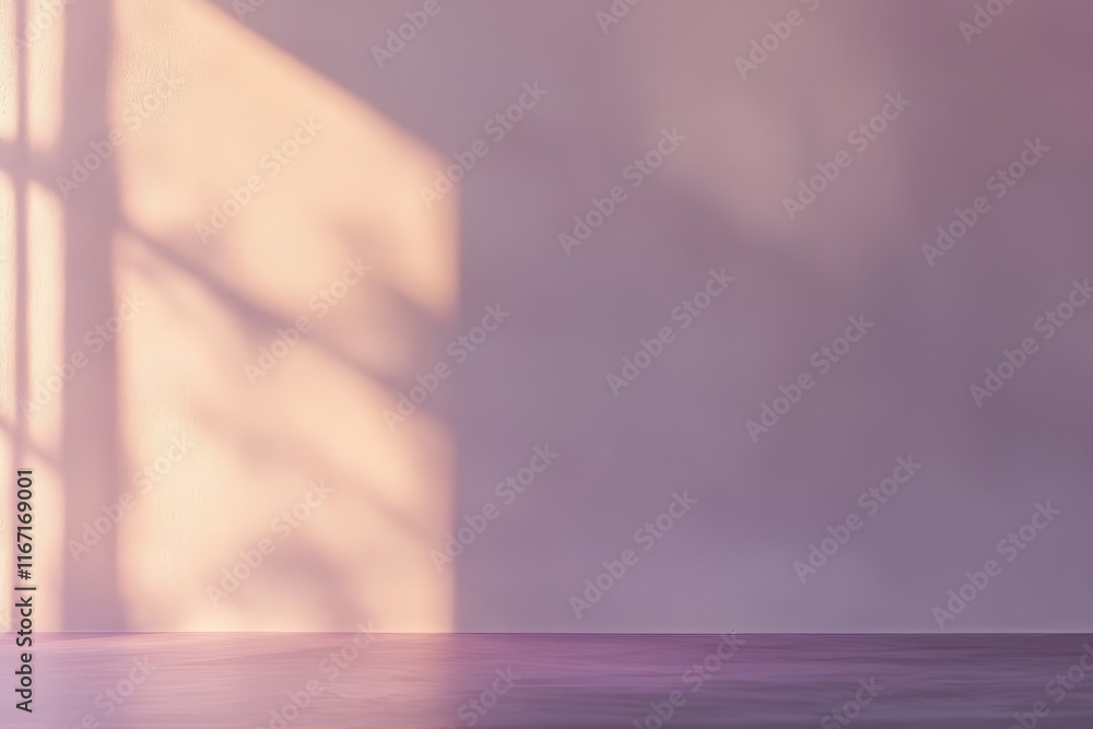 Poster soft light streams through a window, casting shadows on a textured wall and floor in a serene indoor