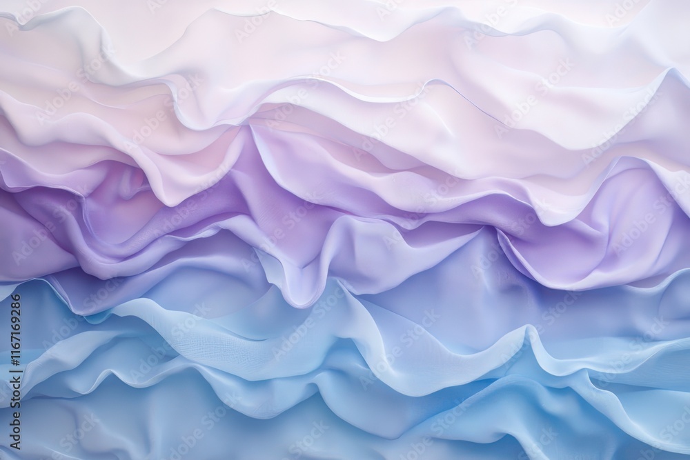 Poster flowing layers of silk fabric in soft pastel colors creating a serene and elegant visual effect in a