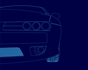 Blue car outline. The car is a sports car with a black grill and chrome accents