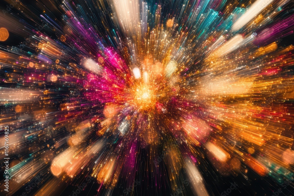 Aufkleber vibrant explosion of colorful light creating a dynamic and energetic burst of motion in a cosmic set