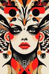 Abstract portrait, bold colors, geometric shapes, stylized face.