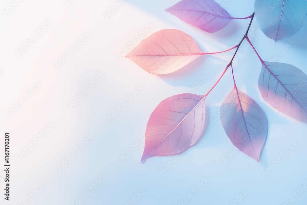 Poster soft pastel leaves arranged elegantly on a subtle background create a serene and calming atmosphere 