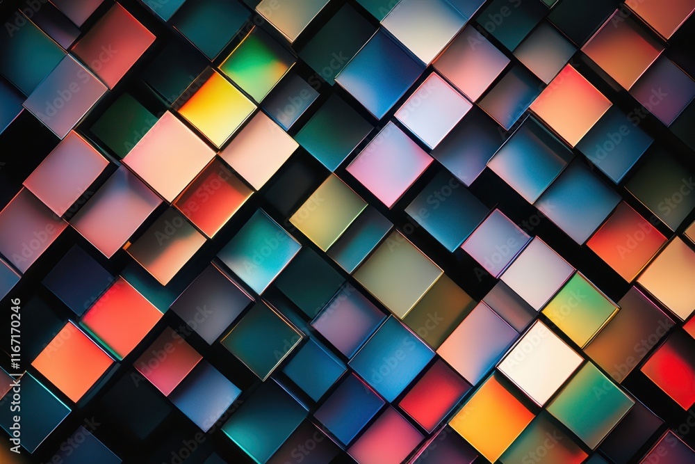 Poster colorful abstract geometric patterns created by overlapping and layered 3d cubes in various shades a