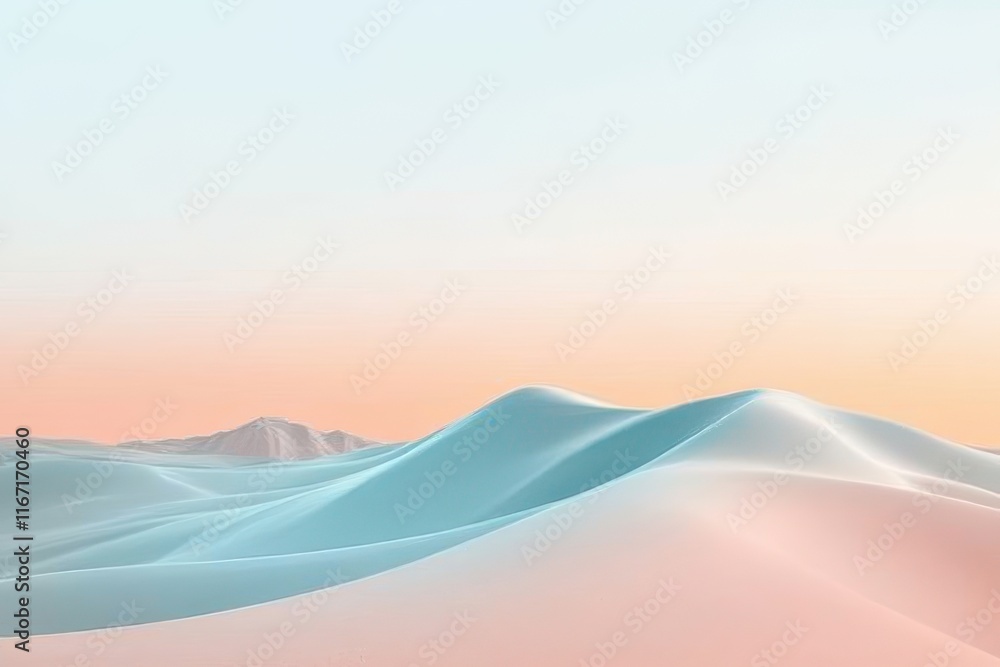 Poster soft pastel hues of rolling hills at dawn creating a tranquil landscape in serene atmosphere. genera