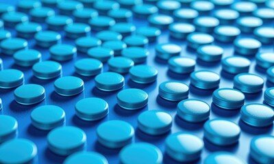 Rows of blue pills: medical pharmaceutical background and health care concept