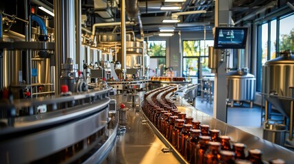 Industrial Beverage Production Line in Modern Bottling Facility
