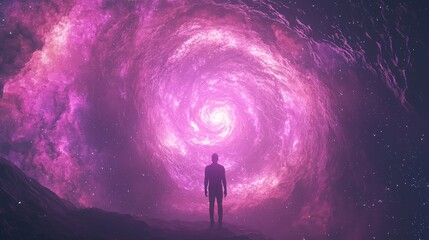Fototapeta premium Celestial Mind - Explore the Vast Cosmos Within Through Vibrant Galaxies in Human Silhouette | 3D Render Digital Artwork