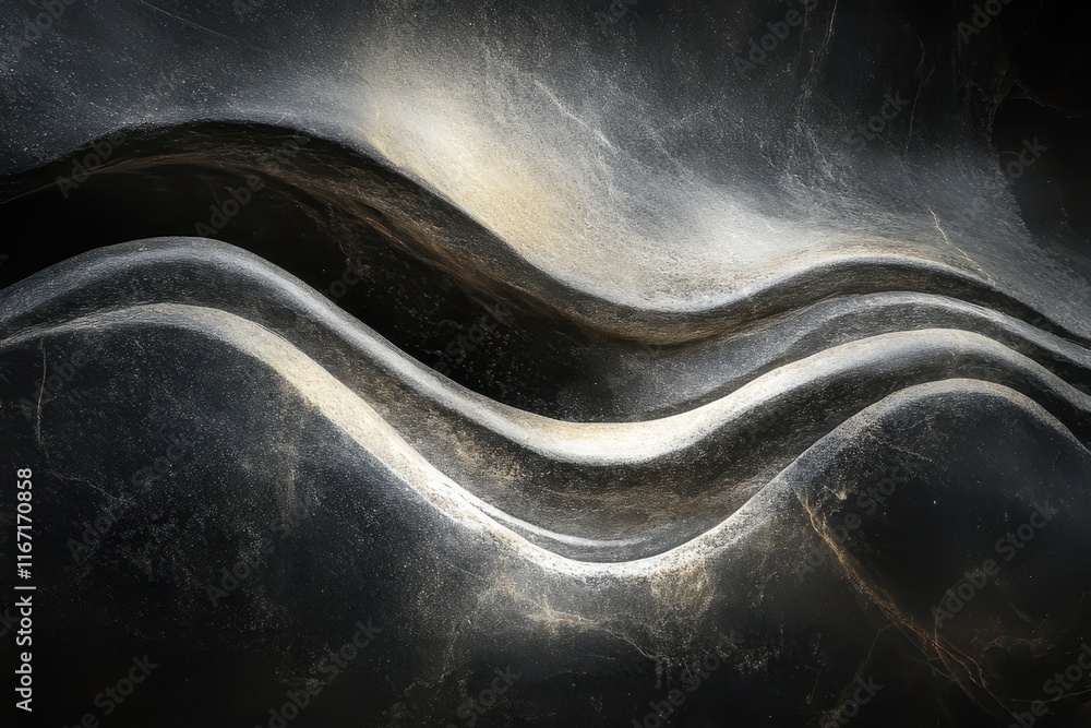 Poster abstract swirls of light and shadow create a mesmerizing wave pattern in dark tones. generative ai