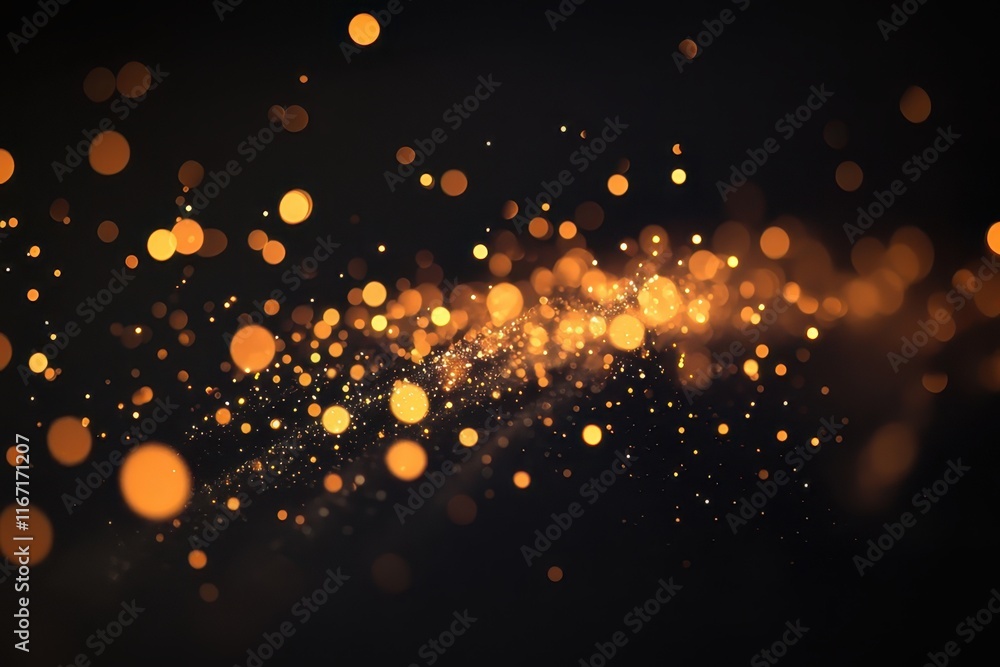Poster sparkling particles create a mesmerizing effect against a dark backdrop during evening festivities. 