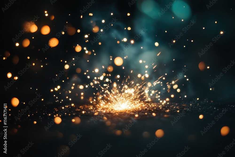 Poster sparkling lights create an enchanting atmosphere in a dark environment during an evening event. gene