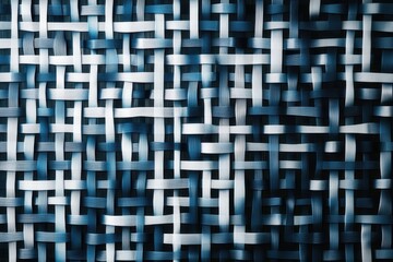 Fototapeta premium Intricate woven pattern featuring blue and white colors creating an eye-catching textile design for craft or decor. Generative AI