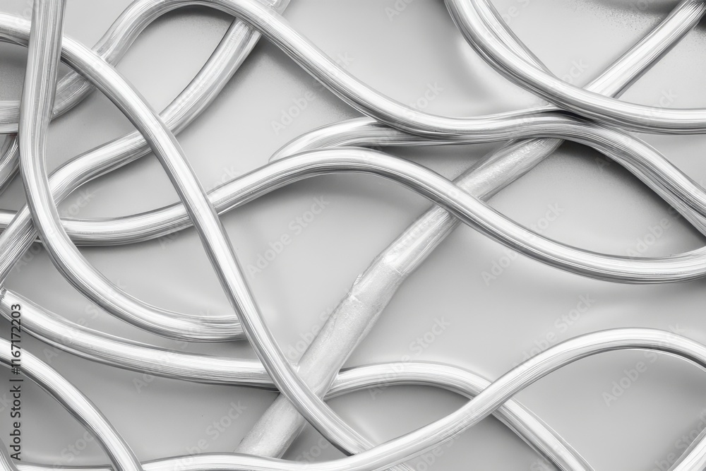 Poster tangles of metallic wires on a smooth surface create an abstract pattern and showcase texture and li