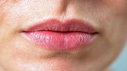 Fototapeta premium Close-up of woman's lips, natural makeup, skincare, beauty.