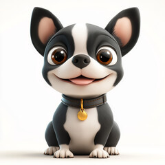 Fototapeta premium Cute Cartoon Dog With Large Eyes Sitting on a Plain Background