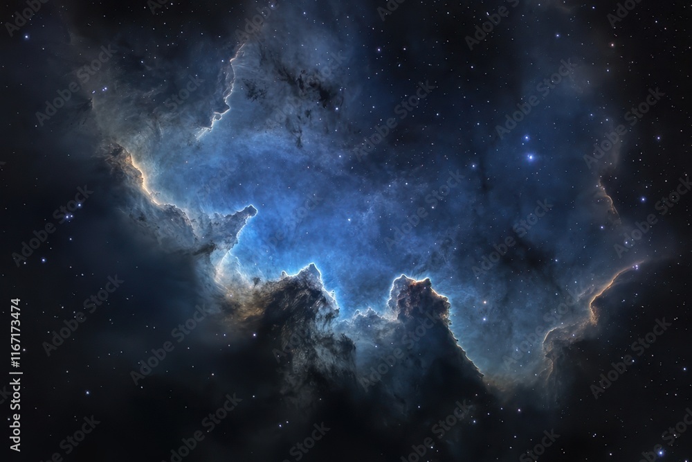 Poster cosmic cloud formation illuminated by starlight in deep space showcasing vibrant colors and intricat