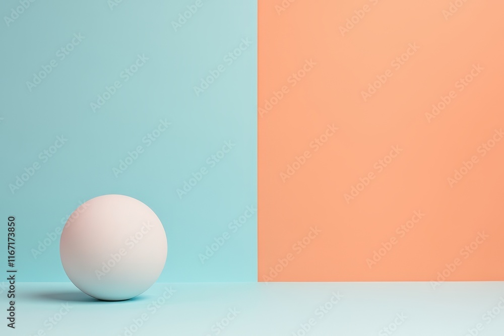 Poster simple composition of a white sphere on blue and peach background highlighting minimalism and color 