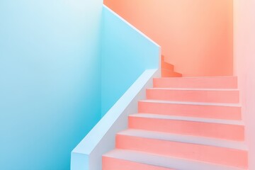 Colorful stairway with pastel walls in a modern architectural space showcasing vibrant hues of blue and pink. Generative AI