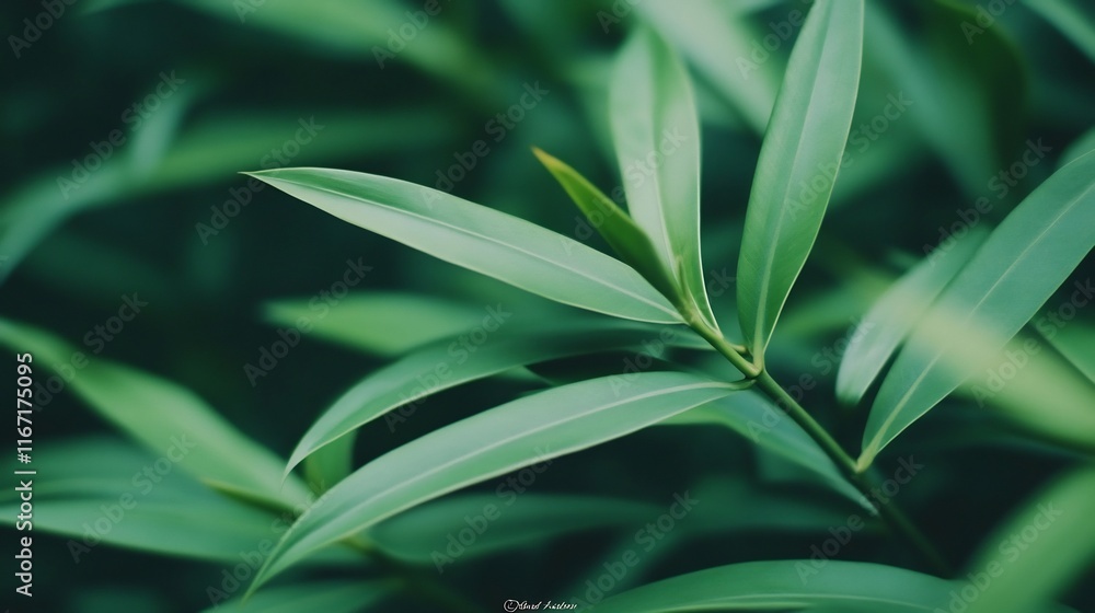 Aufkleber smooth green leaves with calming bokeh effect,ample space for text