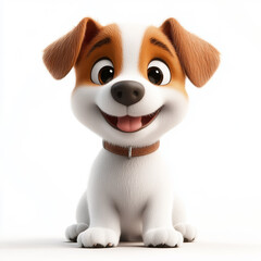 Happy Cartoon Dog With Brown and White Fur Sitting Cutely