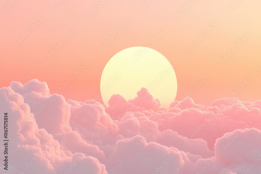 Poster vibrant sunset over soft clouds with warm hues filling the sky and creating a serene atmosphere. gen