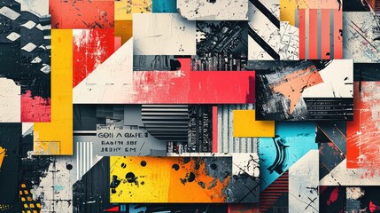 Fototapeta premium Colorful Abstract Collage with Geometric Shapes and Textures