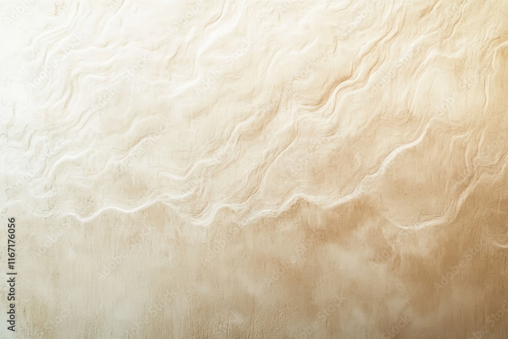 Poster waves of texture create a serene atmosphere in a sand-colored abstract artwork displayed indoors. ge
