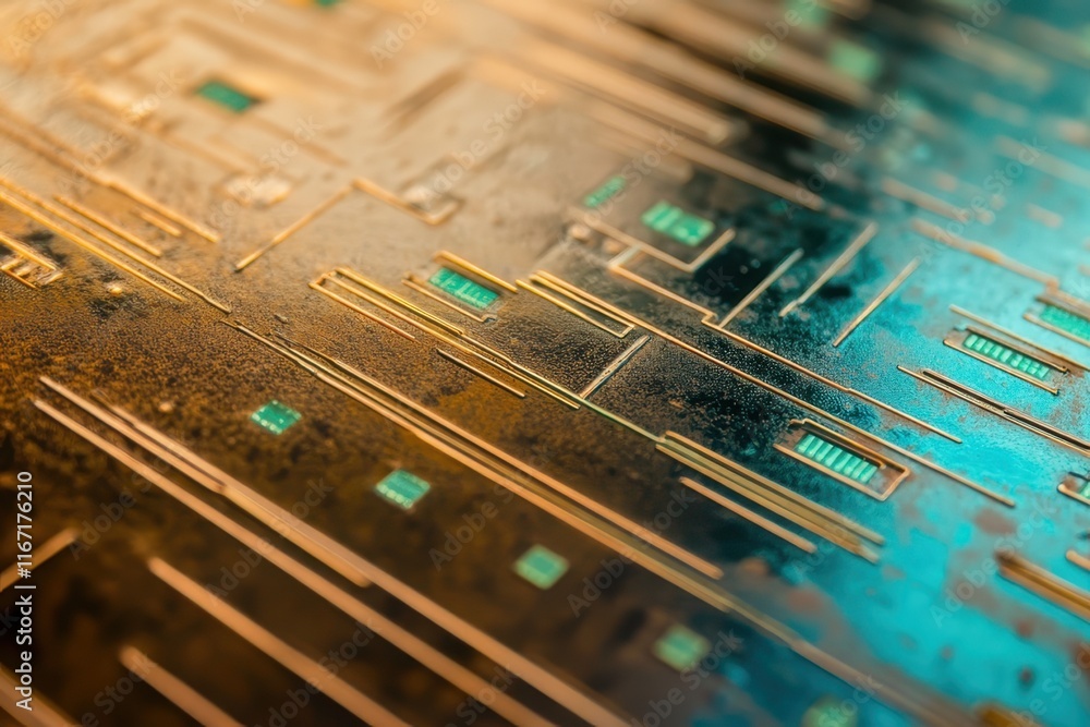 Poster close-up view of intricate circuit board design showcasing technology advancement and engineering in