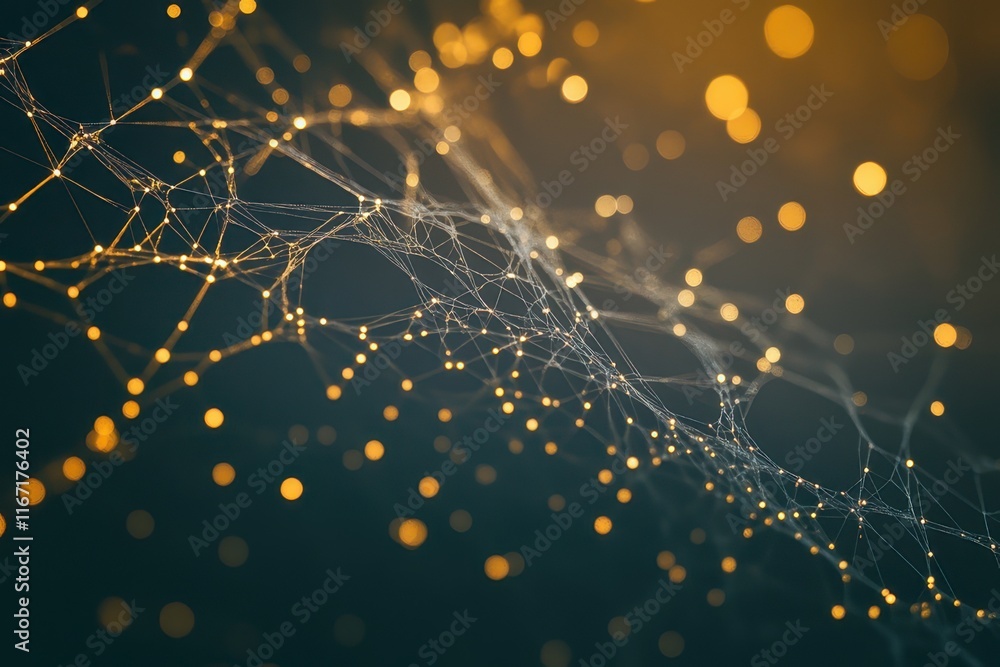 Poster delicate web of light and texture showcasing intricate patterns and glowing points against a dark ba